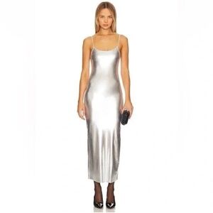 We Wore What Scoop back Metallic‎ Silver Maxi Slipdress SZ Large NWT